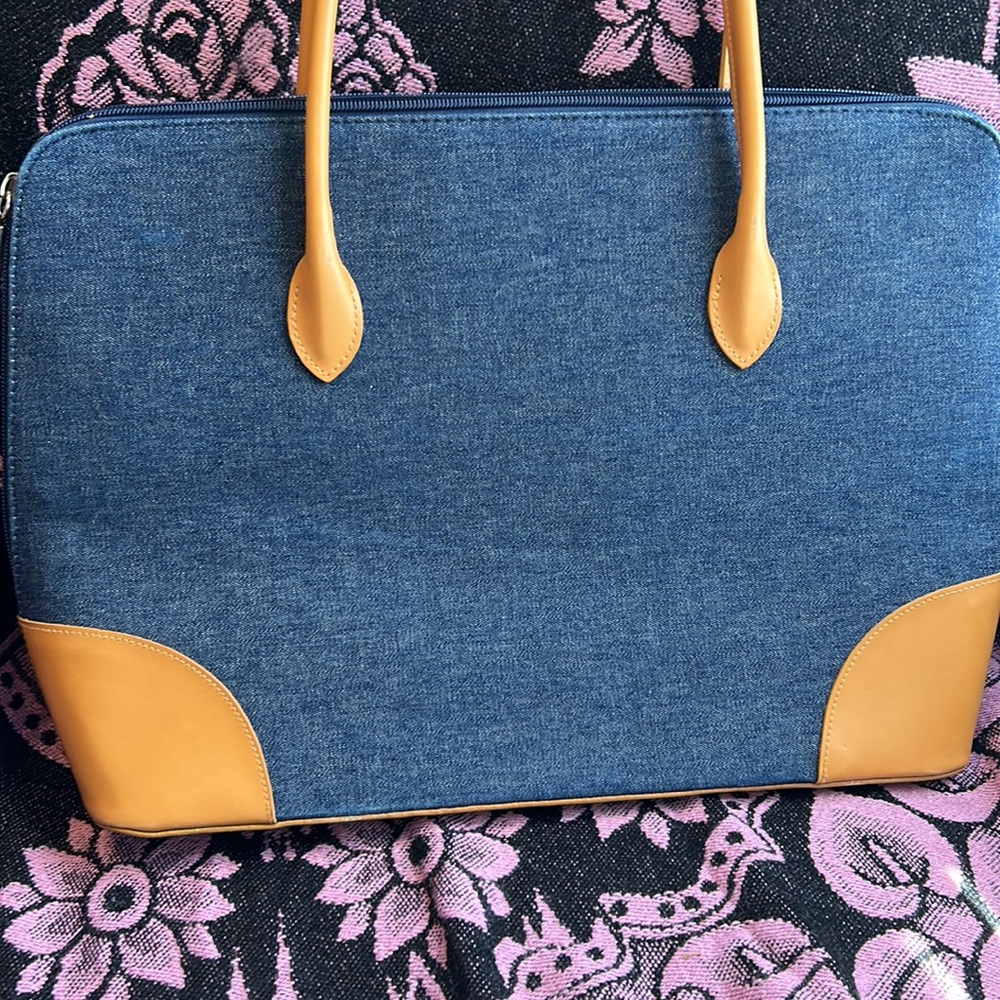 Vintage “PRADA”Denim and Tan Women's Bag - Picture 2 of 16